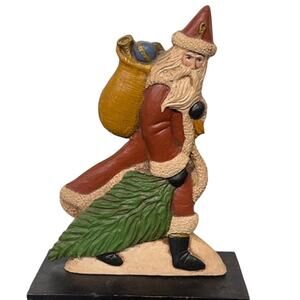 Old World Santa Claus Christmas Folk Art 10” Carved Vintage Wooden-Signed 1991